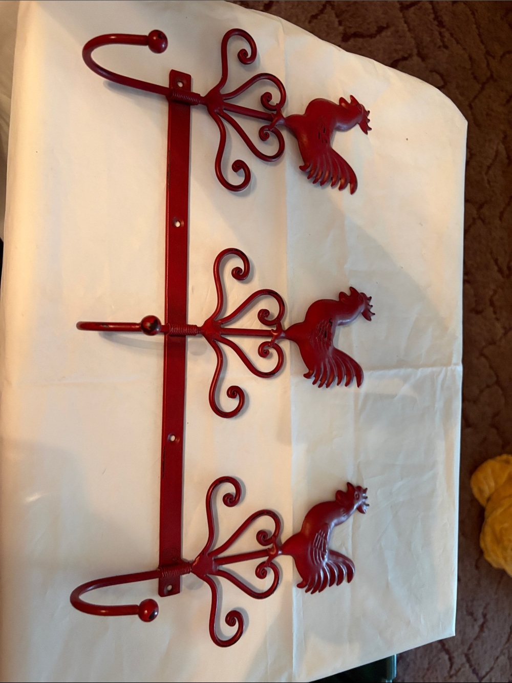 Red Rooster Wall Hook Rack - Decorative Metal Coat and Key Hanger